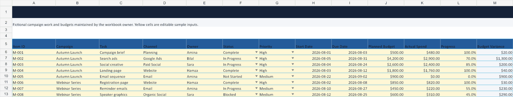 Marketing Campaign Calendar Excel Template Campaign Plan sheet preview