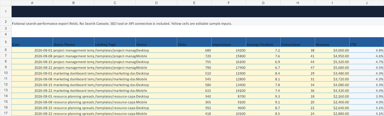 SEO Report Excel Template SEO Data sheet preview